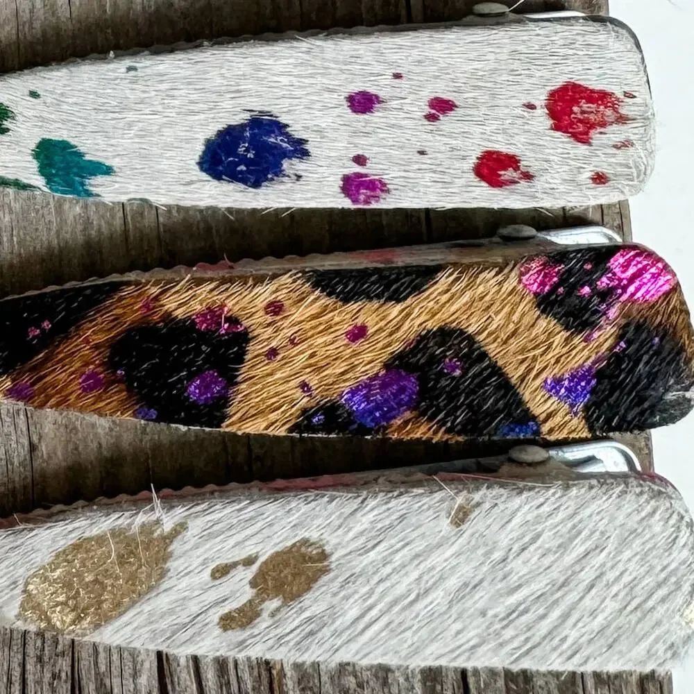 Western Hair-On Cowhide Barrette | Leopard & Rainbow